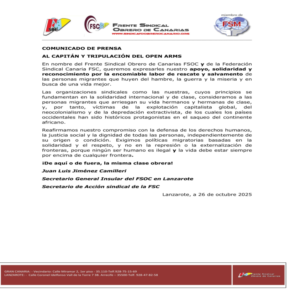 AL CAPITÁN Y TRIPULACIÓN DEL OPEN ARMS