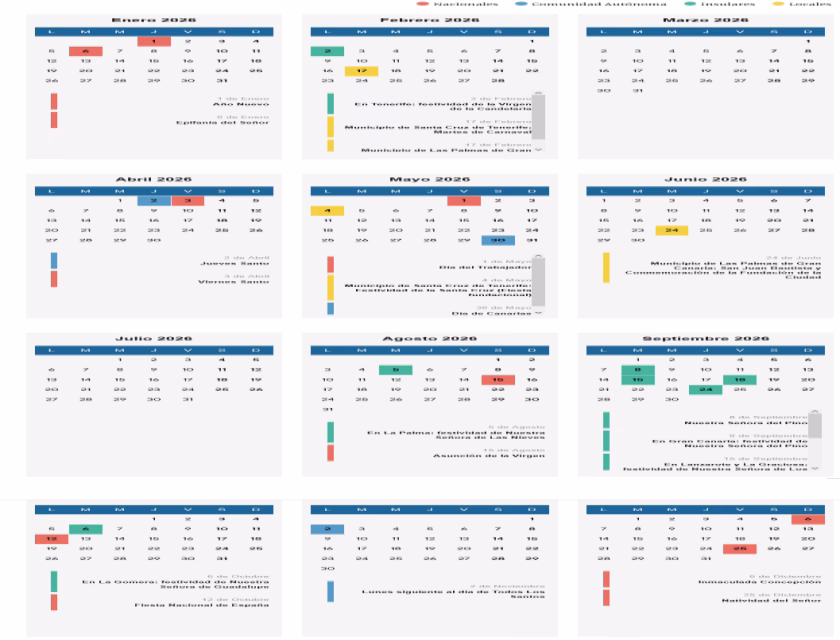 Calendario laboral en Las Palmas 2026