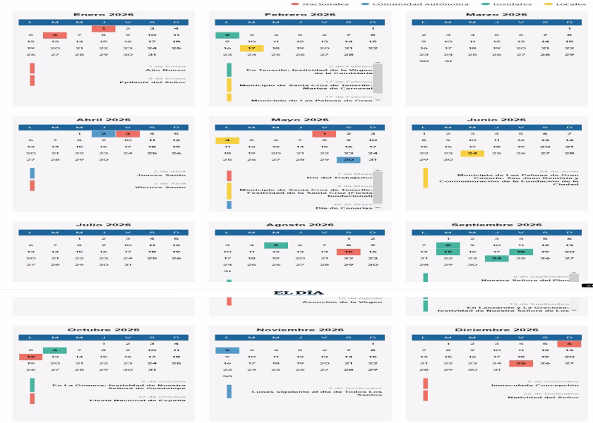 Calendario laboral en Tenerife 2026