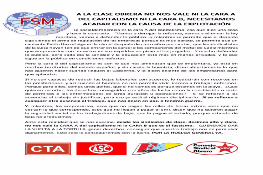 FSM. La clase obrera no quiere dos caras del capitalismo, quiere el fin de la explotación.