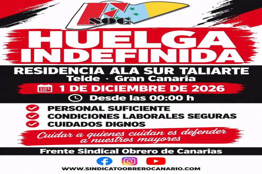 El sindicato FSOC convoca Huelga General Indefinida en la Residencia Clece mayores de Taliarte ante la grave falta de personal